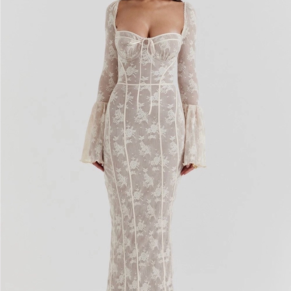 House of CB Cream Lace Long Sleeve Dress